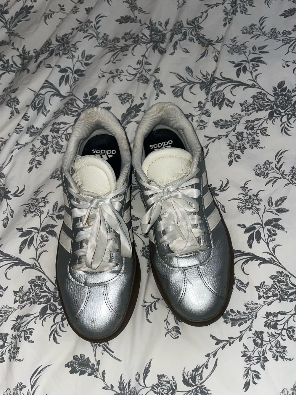 Adidas Silver Athletic Sneakers - Classic Three-Stripes